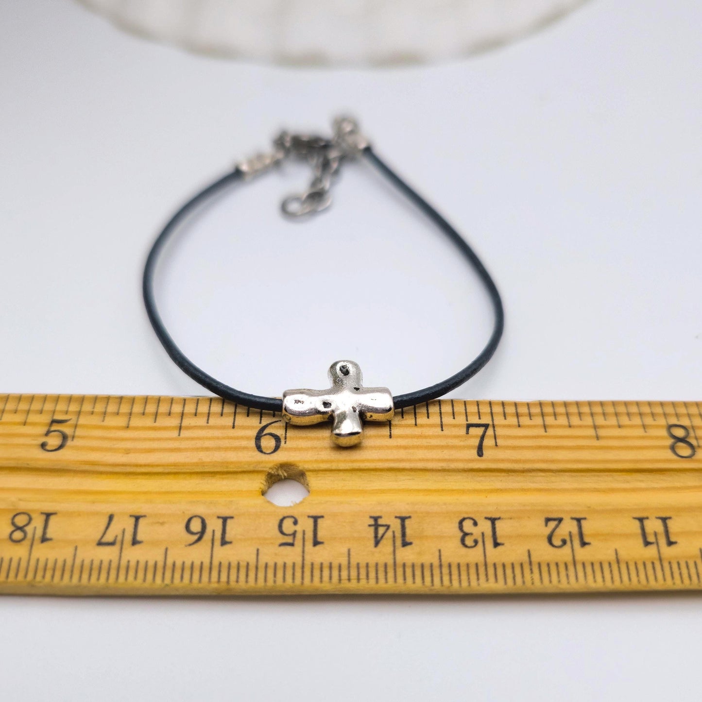 Minimalist Silver Cross Leather Bracelet for Christian Faith.
