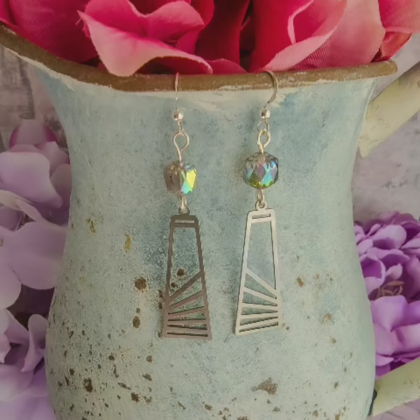 Lighthouse Drop Earrings with AB Czech Crystal Beads