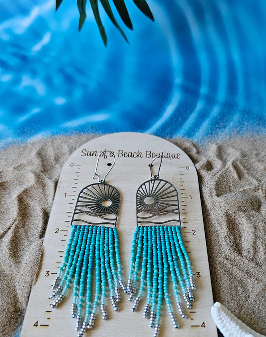 Turquoise and Silver Fringe Earrings