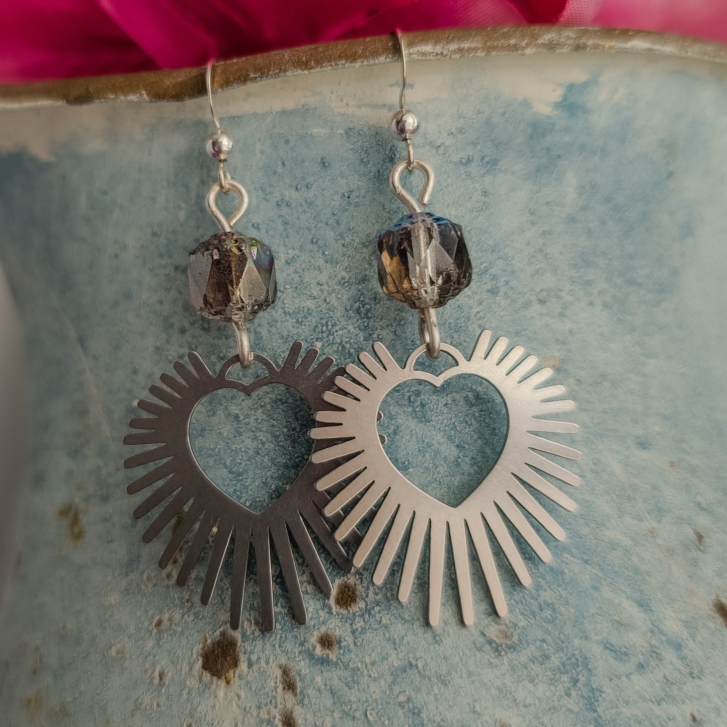 Statement Earrings: Bold Silver & Crystal Hearts.