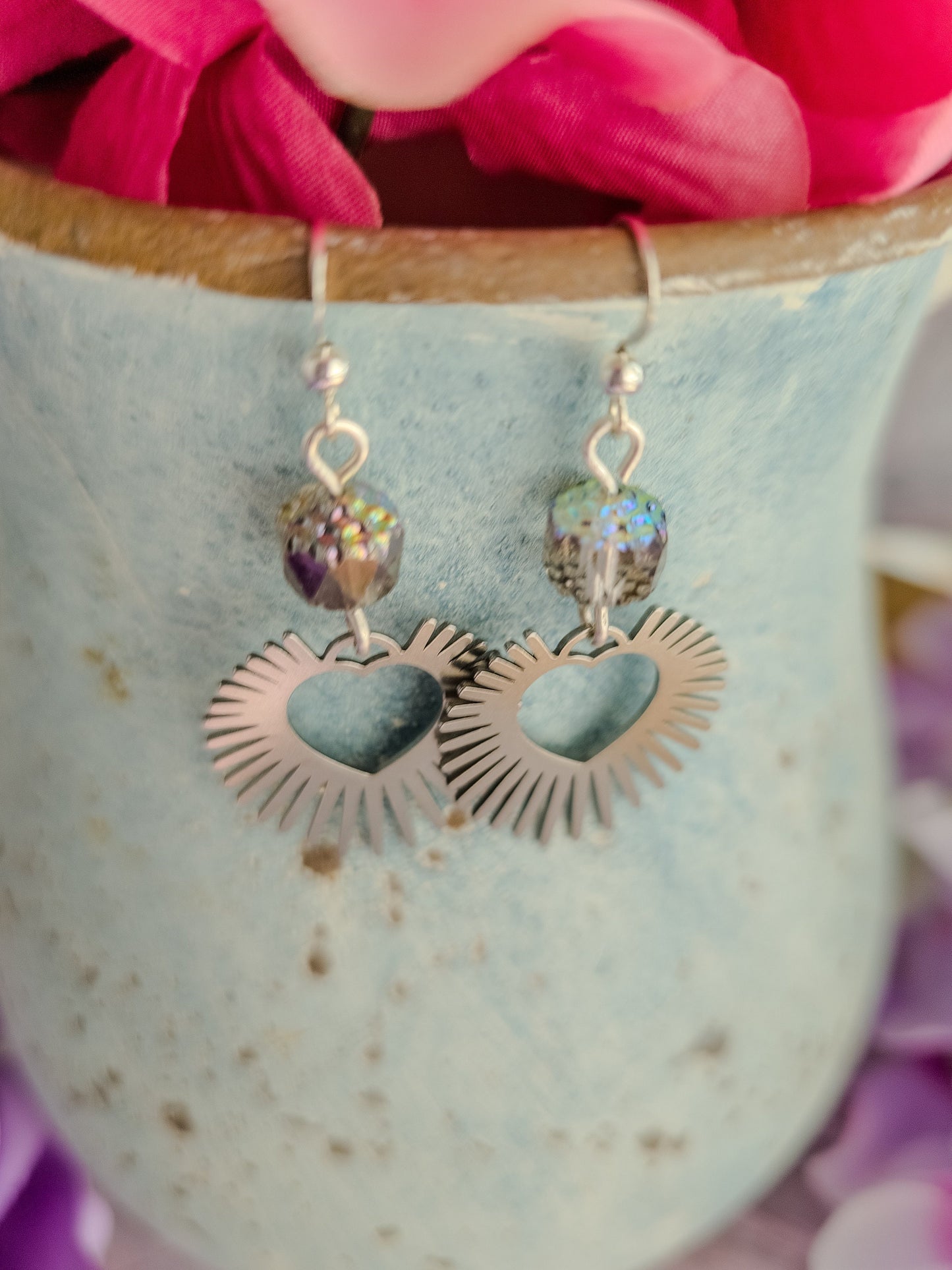 Statement Earrings: Bold Silver & Crystal Hearts.
